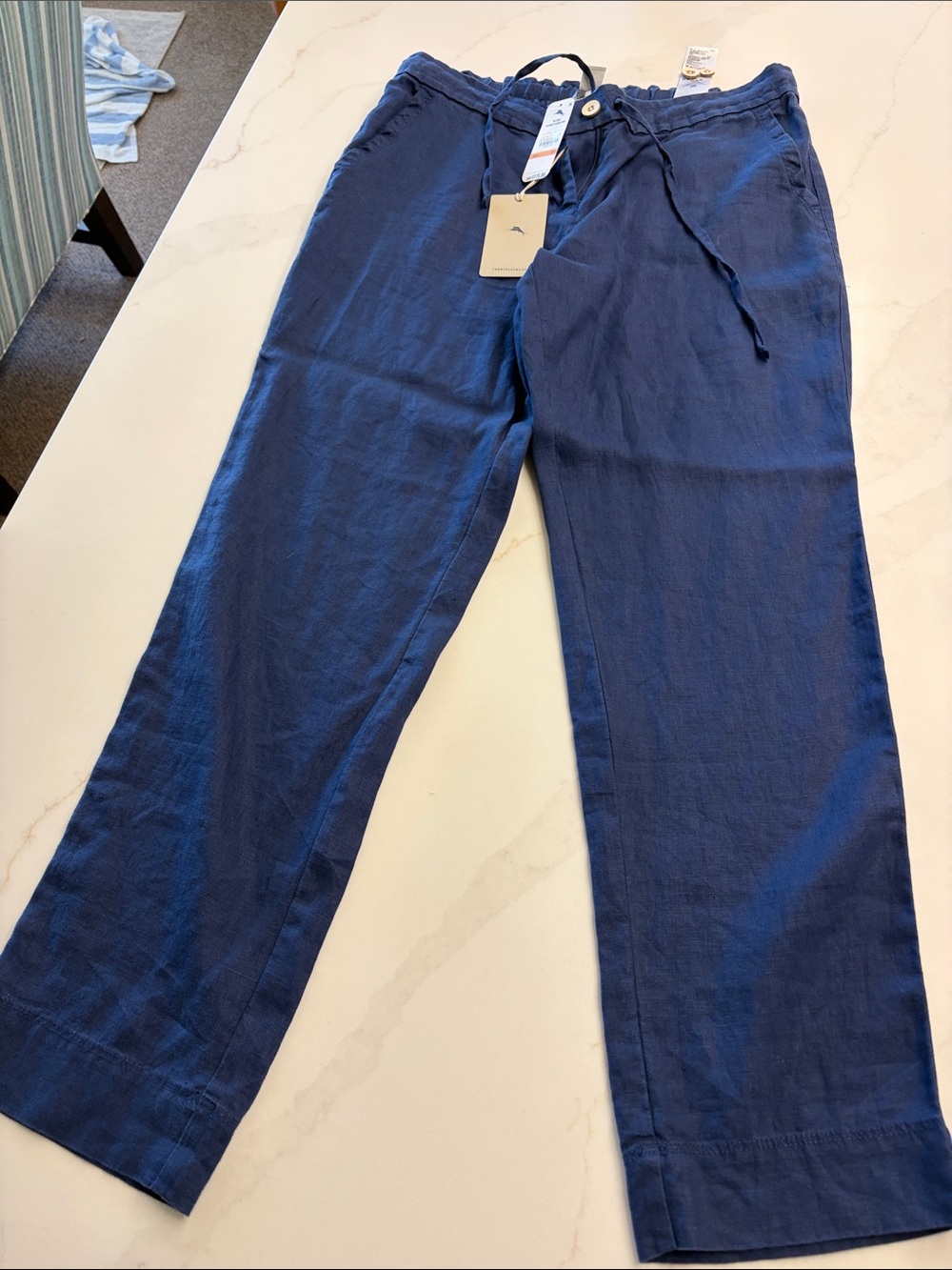 Tommy Bahama Woman’s  Drawstring Linen-Blend Pants — Navy